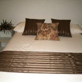 Chocolate self stripe runner and cushion set